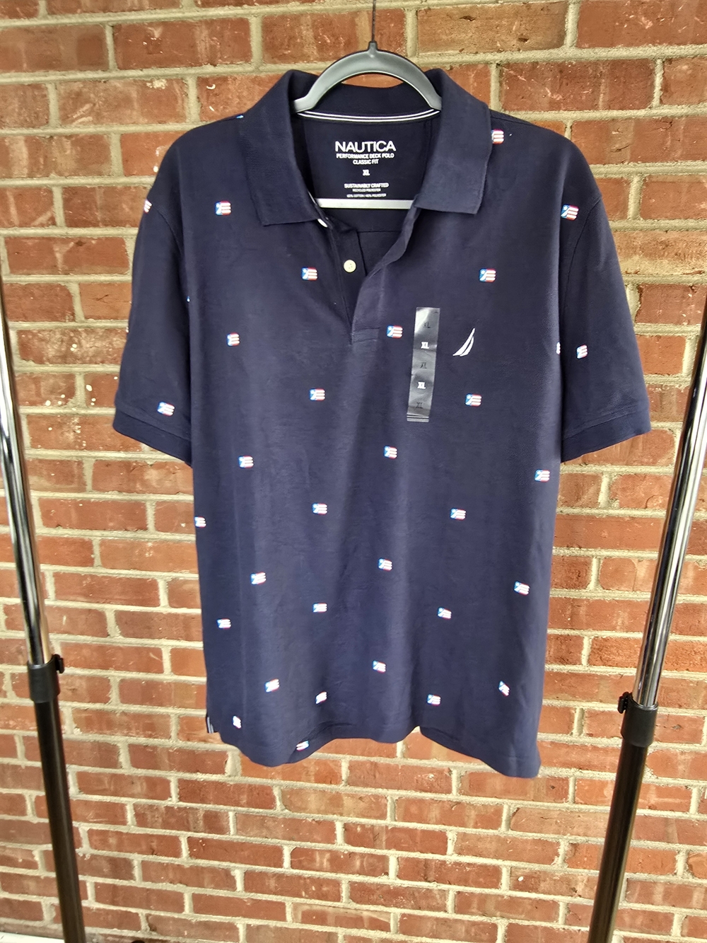 Nautica Men's Navy Polo Shirt with Flag Print